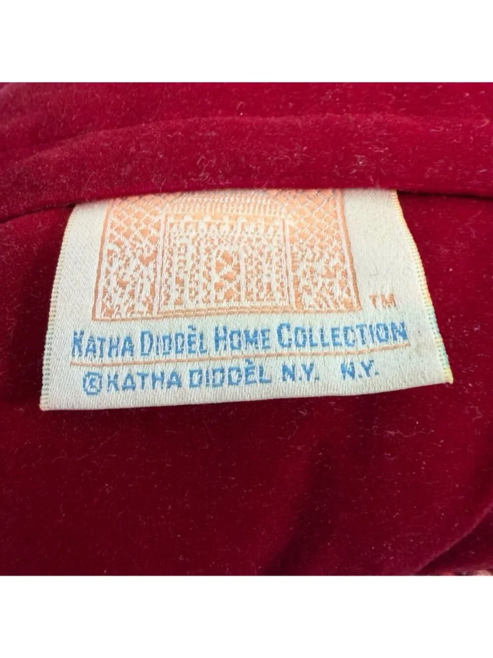 Katha Diddel Needlepoint Pillow Red Wool Cotton Floral Pinwheel 14